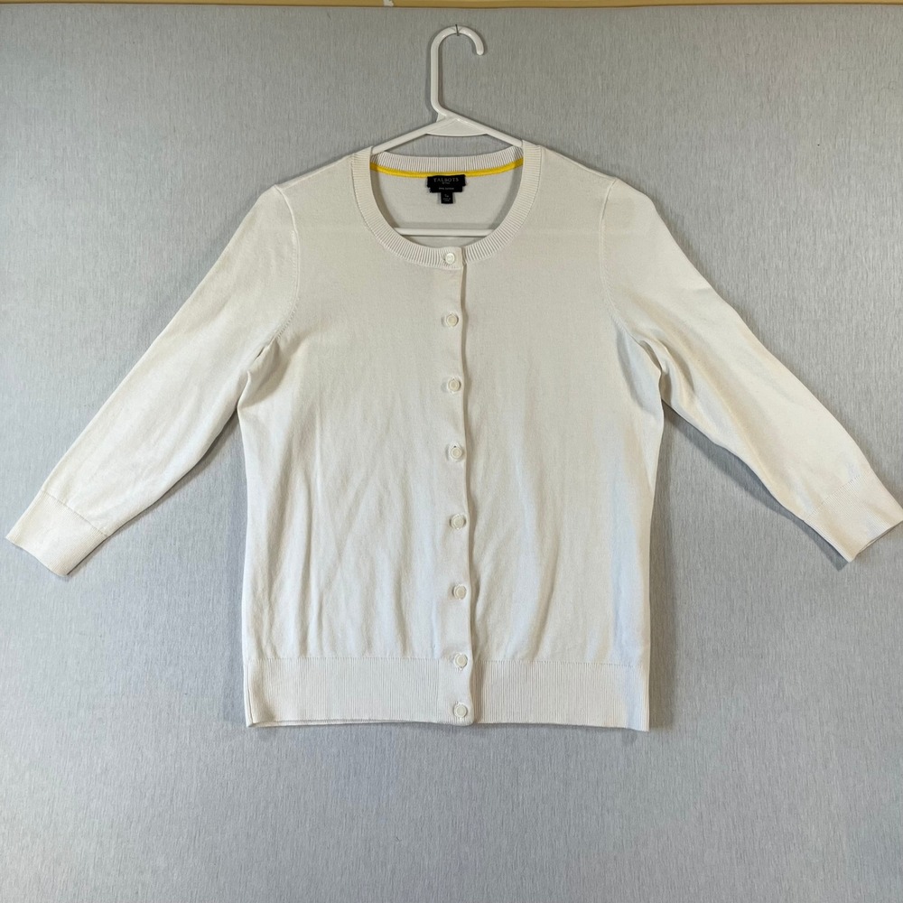 Talbots Petites Cardigan Sweater S Cream White Pima Cotton Blend Button Front